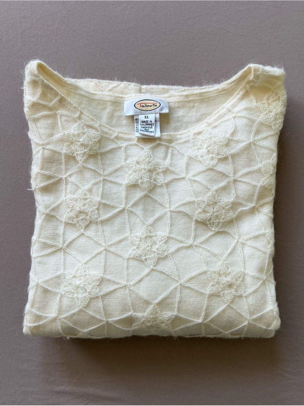 Vintage Talbots Wool Crochet Overlay Sweater